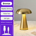 Bronze Metal Mushroom Table Lamp - Rechargeable Touch Control Ambient Light with Remote-0