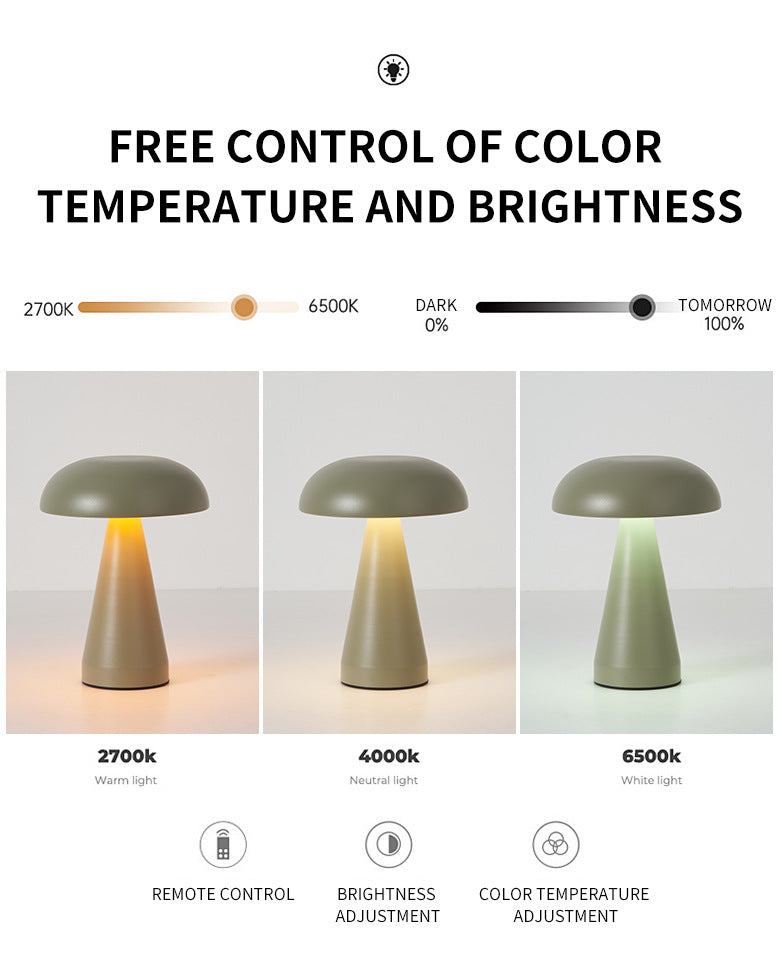 Bronze Metal Mushroom Table Lamp - Rechargeable Touch Control Ambient Light with Remote-1