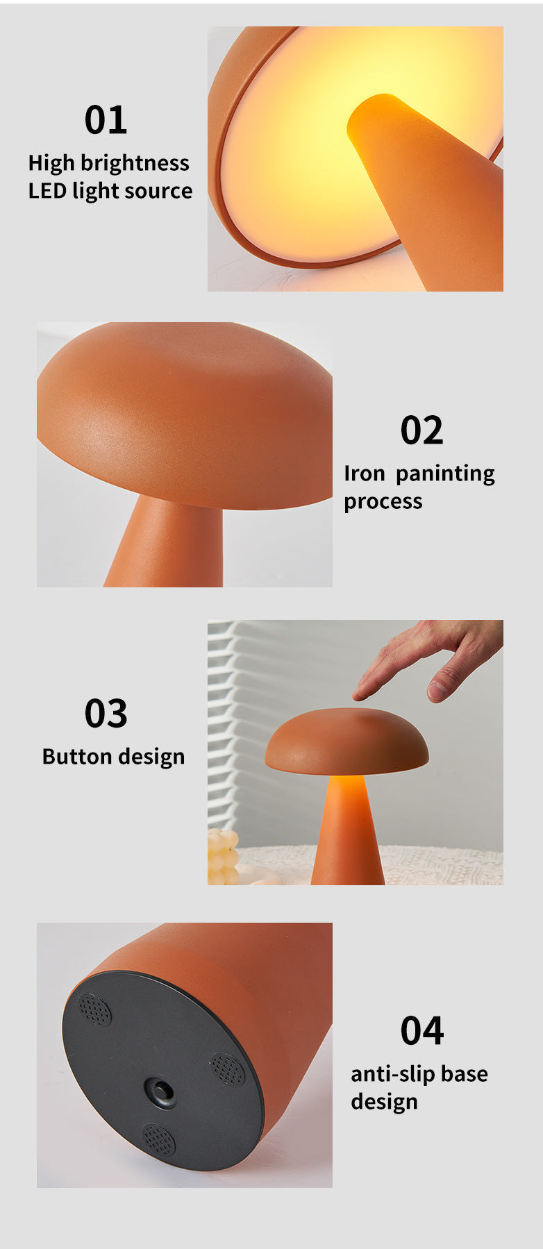 Bronze Metal Mushroom Table Lamp - Rechargeable Touch Control Ambient Light with Remote-4